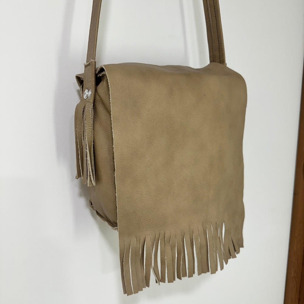 Handmade Leather Crossbody Bag Fringe Boho Messenger Brown Small Pebbled Artisan